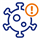 Blue computer virus malware icon with an exclamation mark
